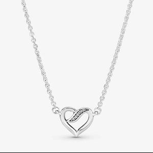 Pandora Silver/CZ Ribbon Open Heart Necklace